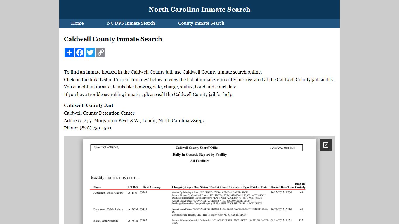 Caldwell County Inmate Search